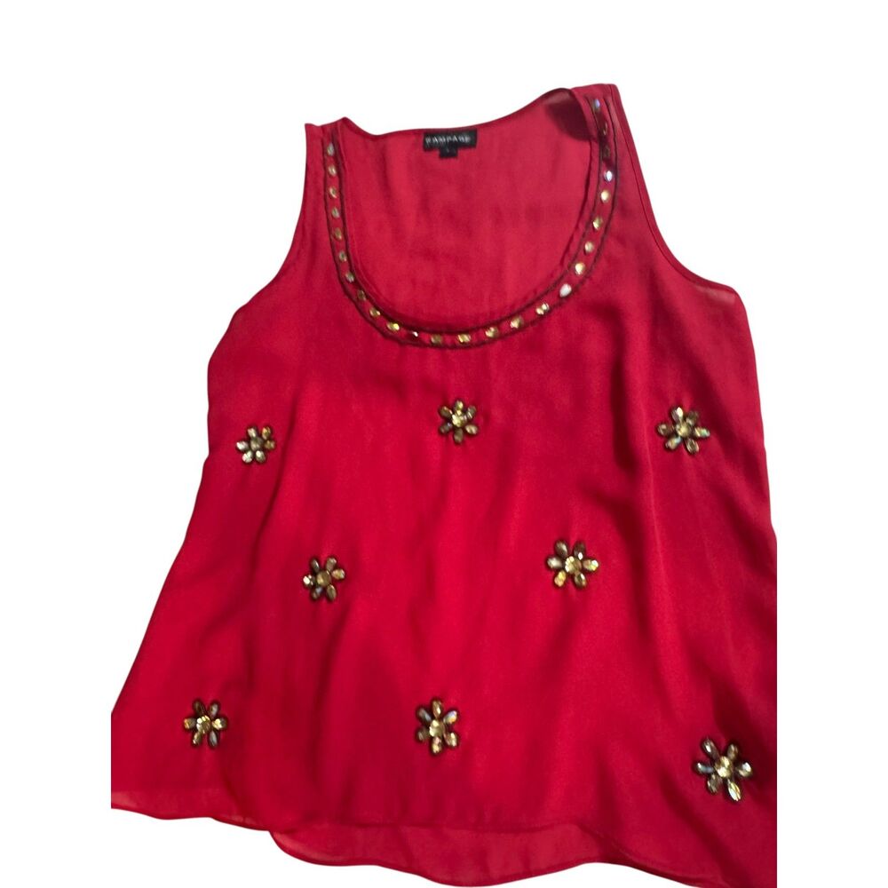 Vintage Rampage Red Embellished Tank Top Y2K Floral Beaded Sleeveless Size L